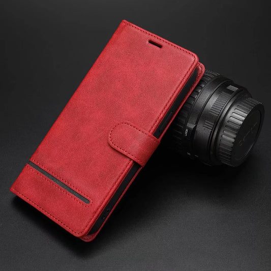 Business Pure Color Phone Flip Card Slot Holder Leather Case