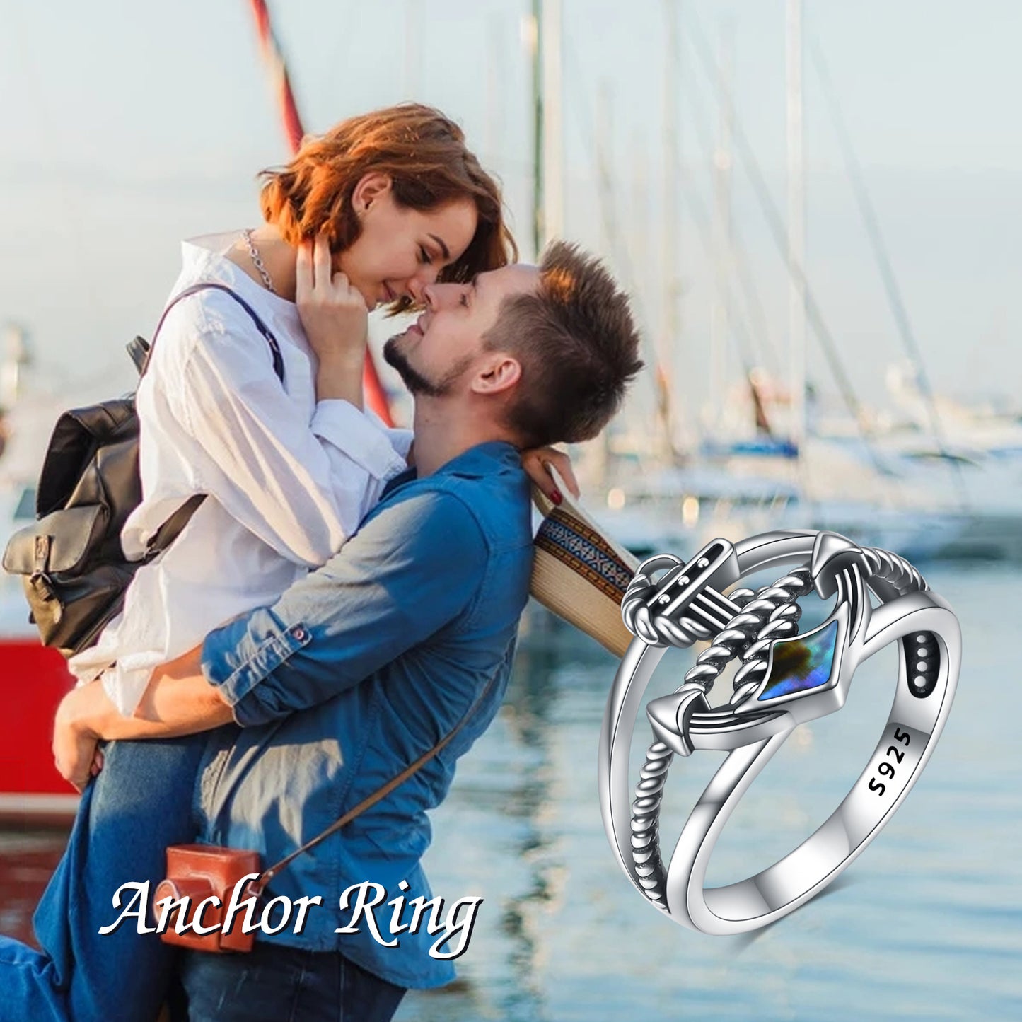 Anchor Rings Sterling Silver Nautical Blue Anchor Finger Ring