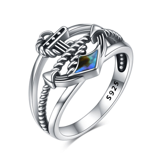 Anchor Rings Sterling Silver Nautical Blue Anchor Finger Ring