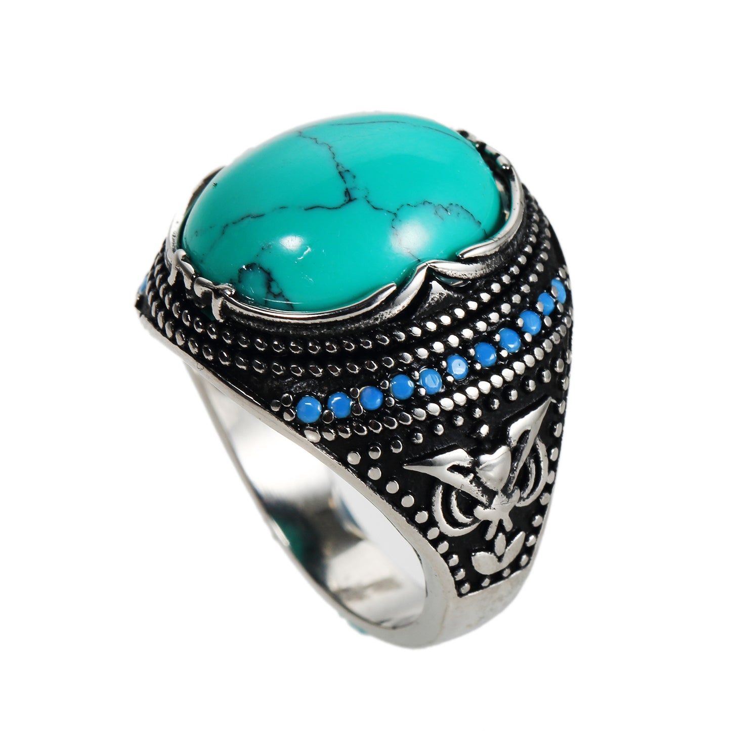 Accessories Titanium Steel Textured Turquoise Ring For Men