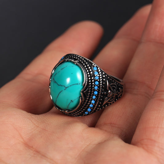 Accessories Titanium Steel Textured Turquoise Ring For Men