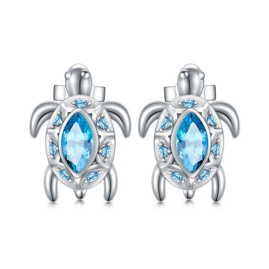 925 Sterling Silver Ocean Theme Sea Turtle Stud Earrings Jewelry