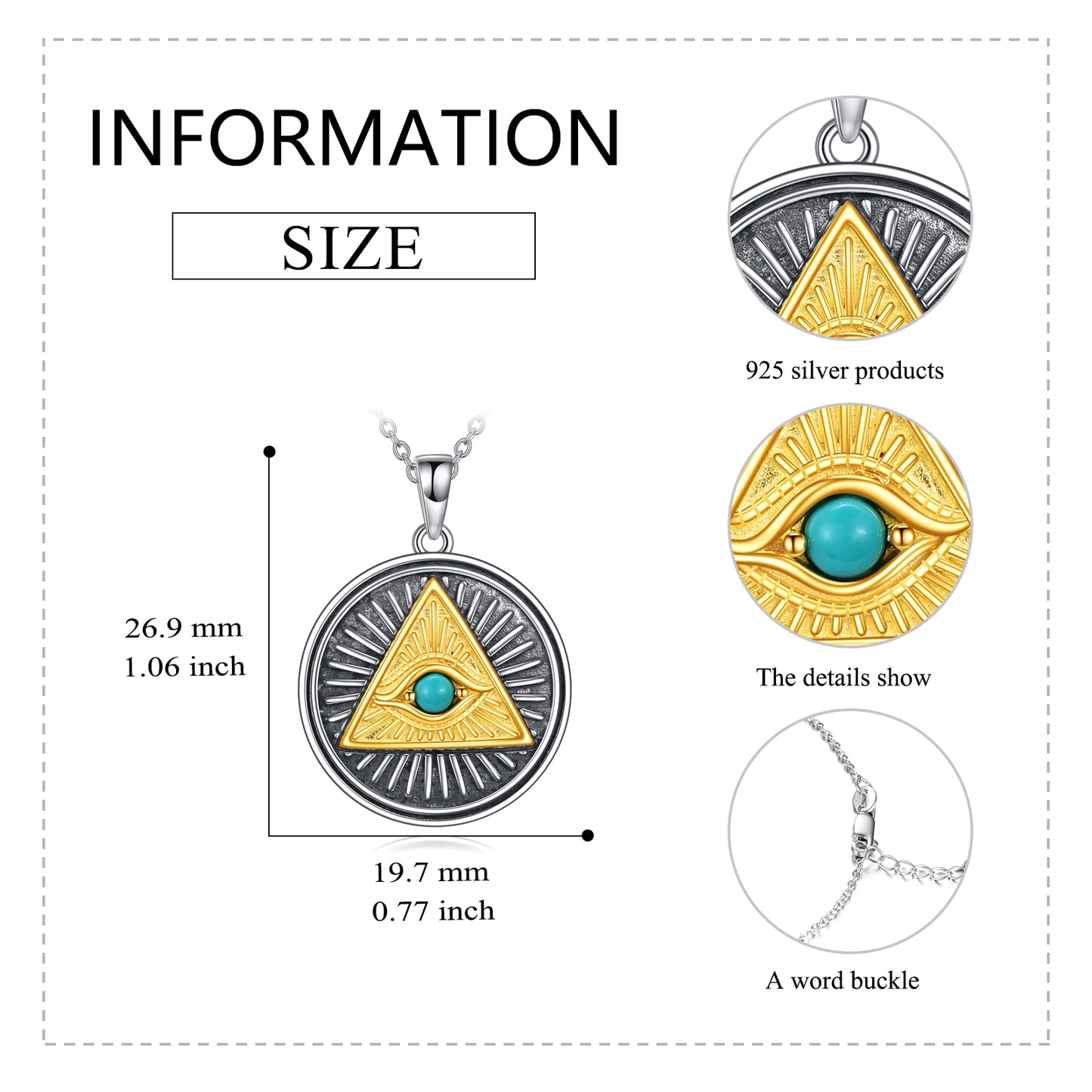 Collier pendentif oeil d'Horus en argent sterling pyramide bijoux égyptiens