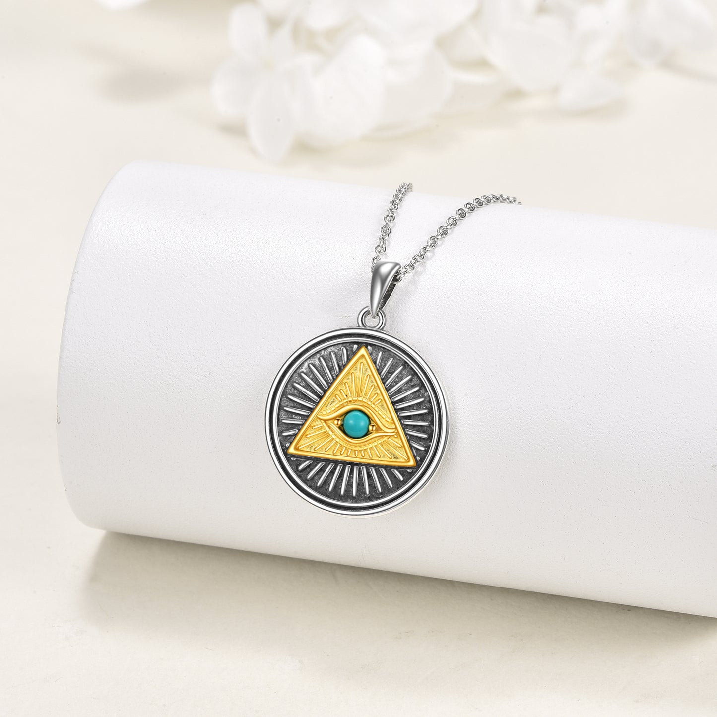 Collier pendentif oeil d'Horus en argent sterling pyramide bijoux égyptiens