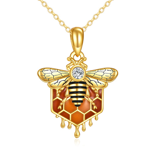 Collier pendentif abeille en nid d'abeille en argent sterling, bijoux pour femmes