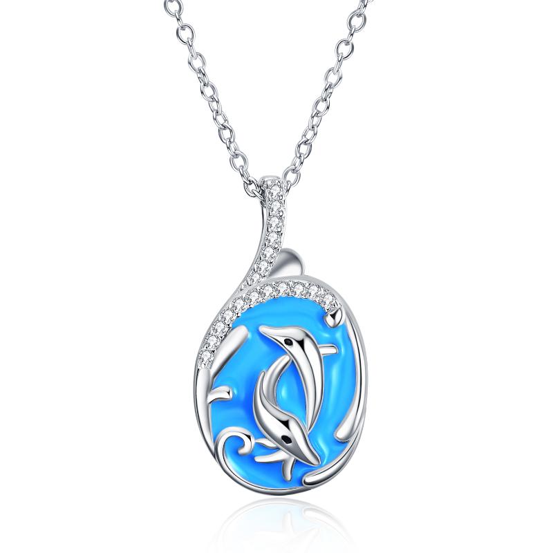 Dolphin Zircon 925 Silver Pendant Necklace for Women Girls