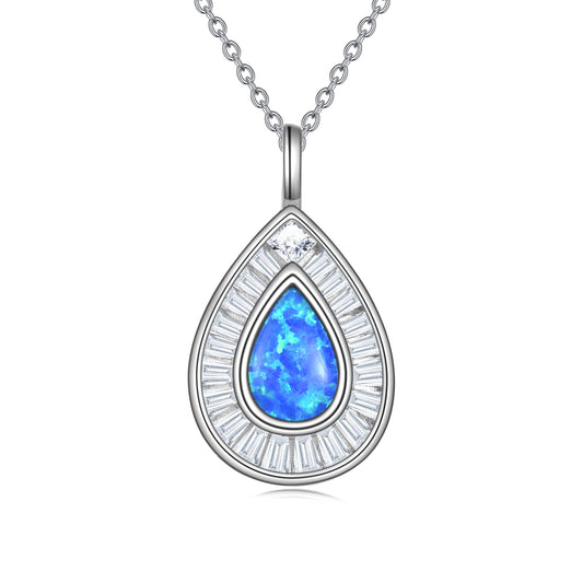 Collier en argent sterling avec opale bleue en forme de larme pour femme