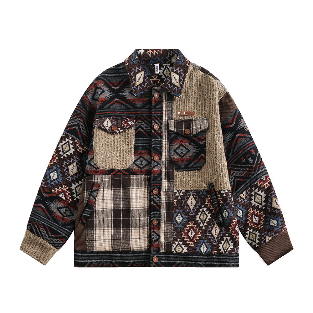 Ethnic Pattern Splicing Coat Men