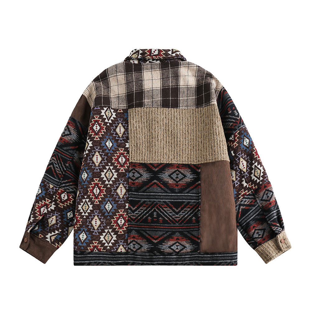 Ethnic Pattern Splicing Coat Men