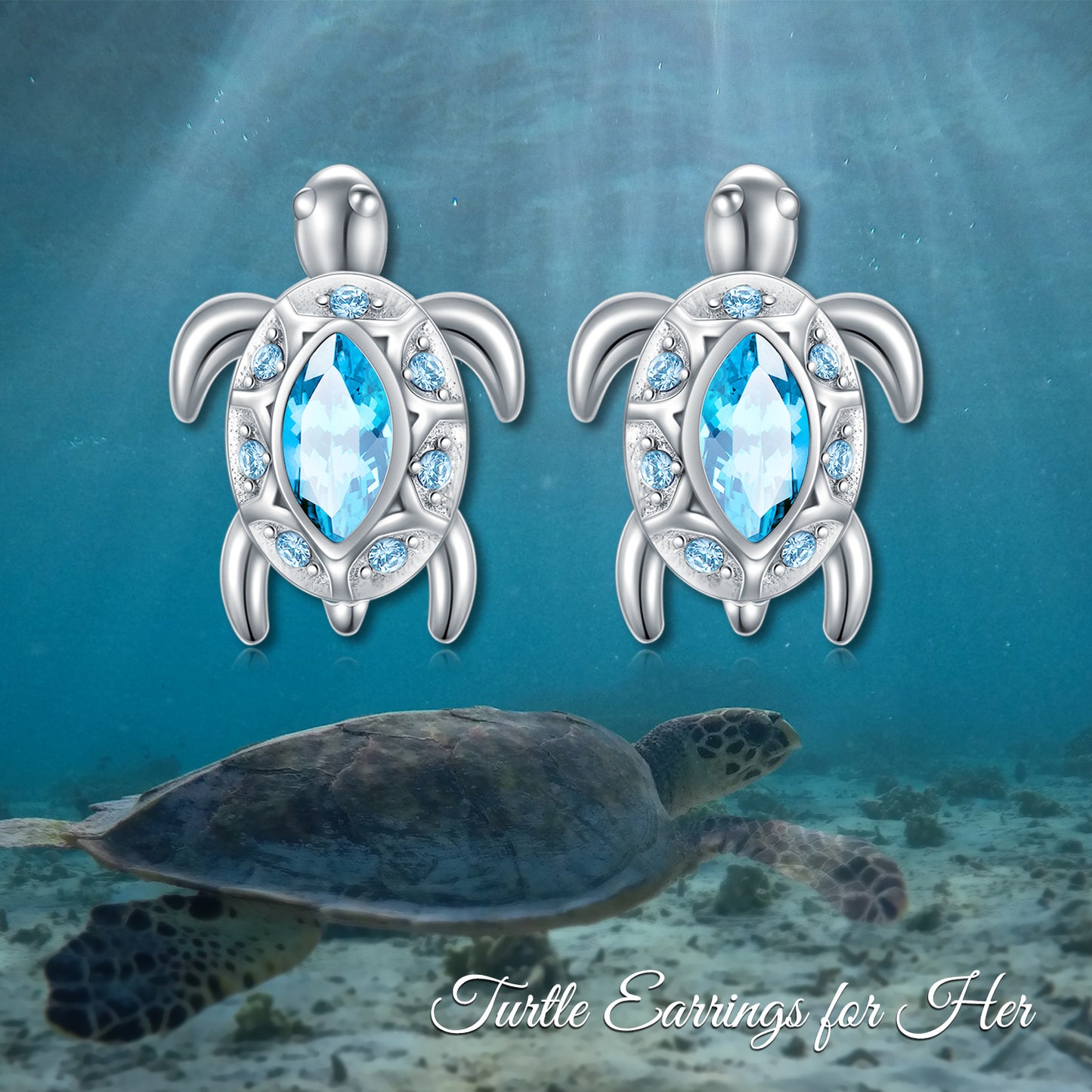 Boucles d'oreilles à tige en argent sterling 925, thème océan, tortue de mer, bijoux