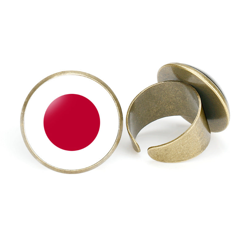 Asian National Flags Vintage Open Ring