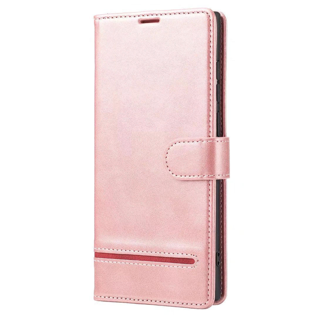 Business Pure Color Phone Flip Card Slot Holder Leather Case