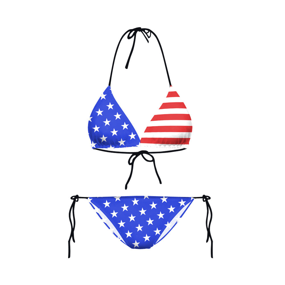 Women's Sexy Beach Wireless Cup Flag Printing Split Swimsuit