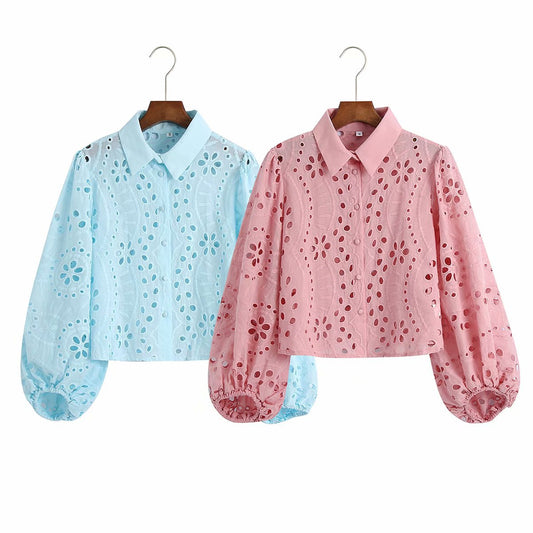 Women's Long-sleeved Hollow Embroidered Shirt