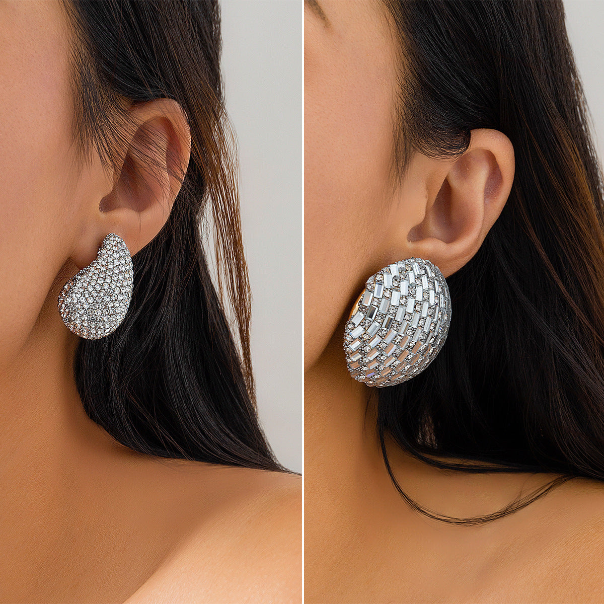 European And American Dignified Rhinestone Round Retro Full Diamond Punk Water Drop Ear Studs