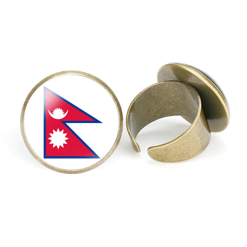 Asian National Flags Vintage Open Ring