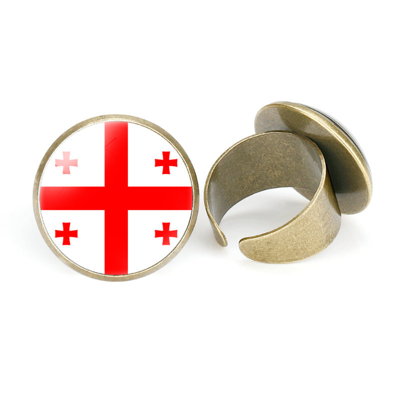 Asian National Flags Vintage Open Ring