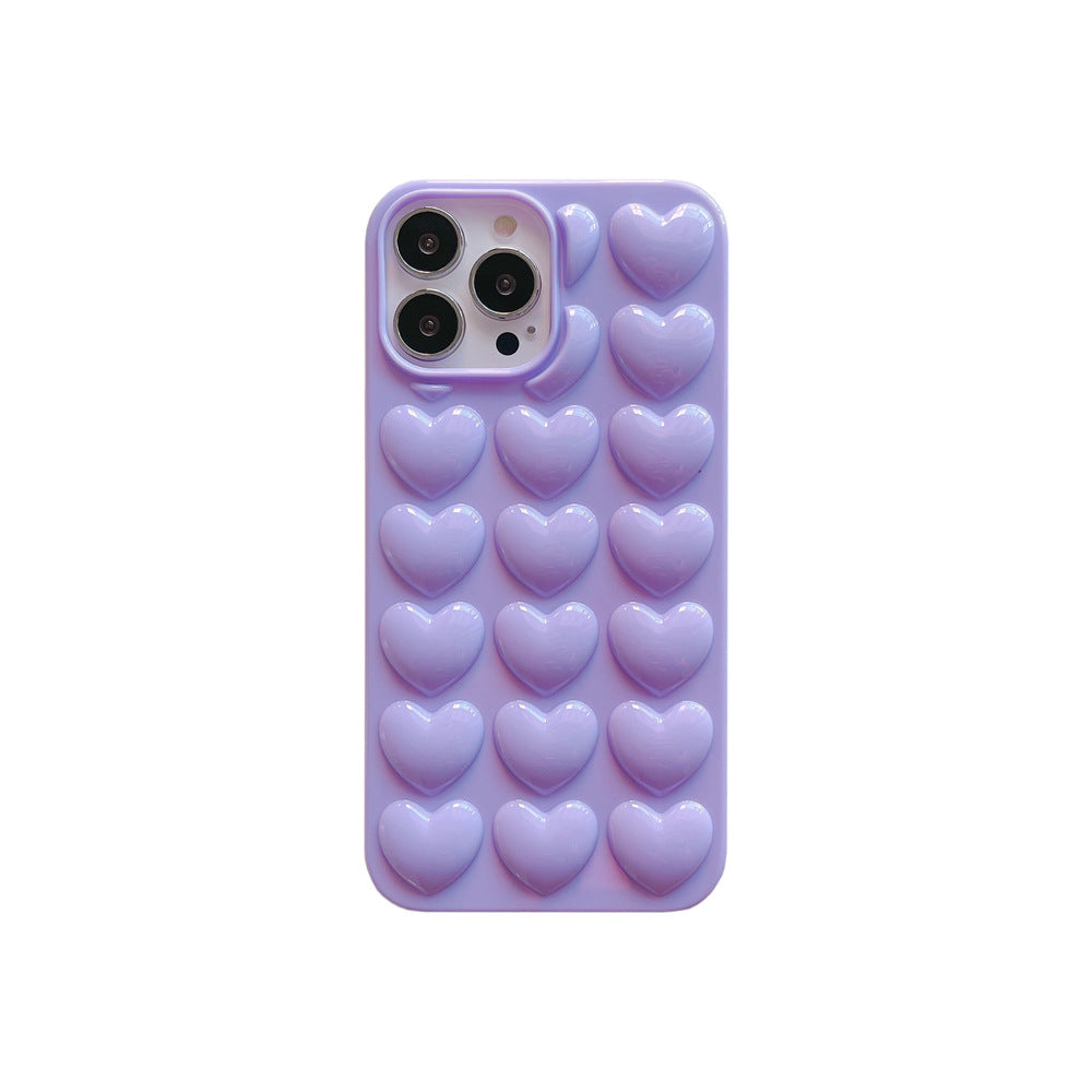 Coque de téléphone portable coeur stéréo de couleur unie