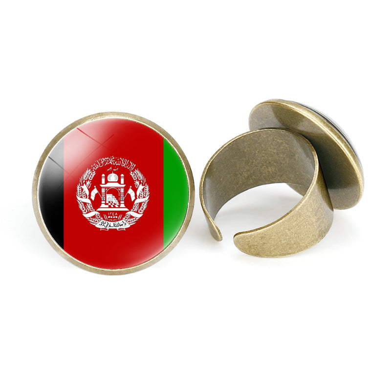 Asian National Flags Vintage Open Ring