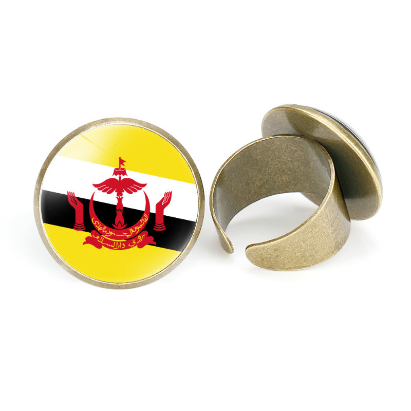 Asian National Flags Vintage Open Ring