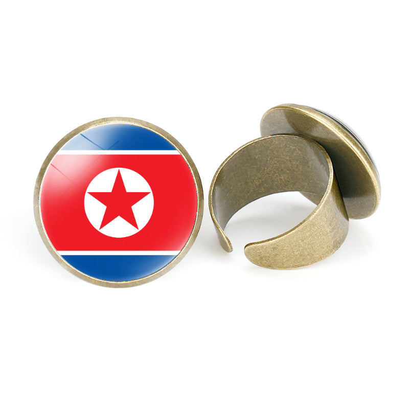 Asian National Flags Vintage Open Ring