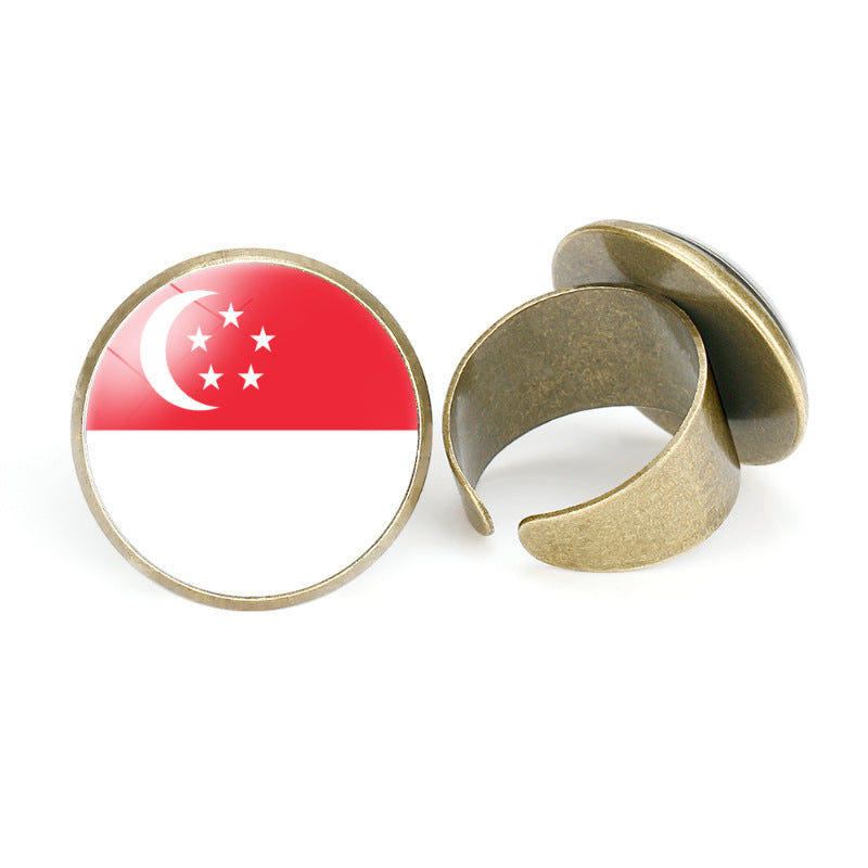 Asian National Flags Vintage Open Ring