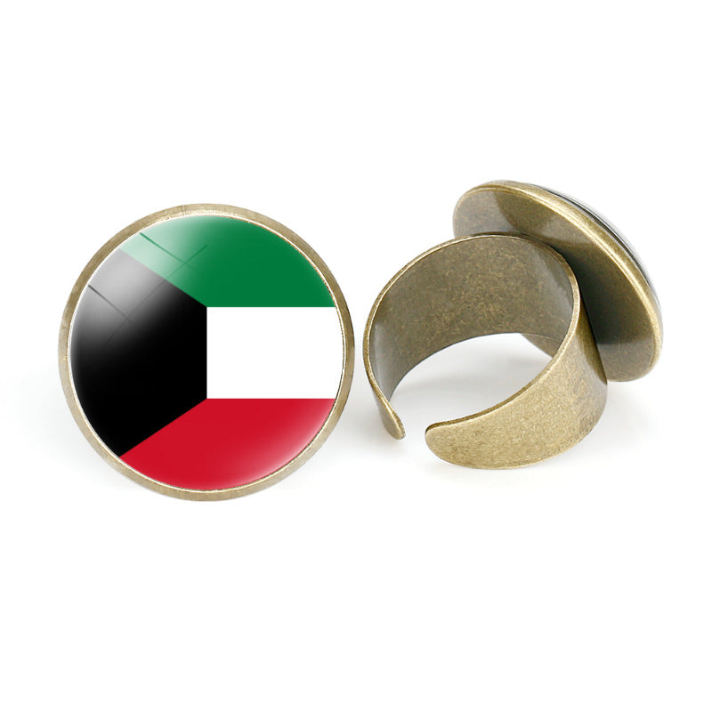 Asian National Flags Vintage Open Ring