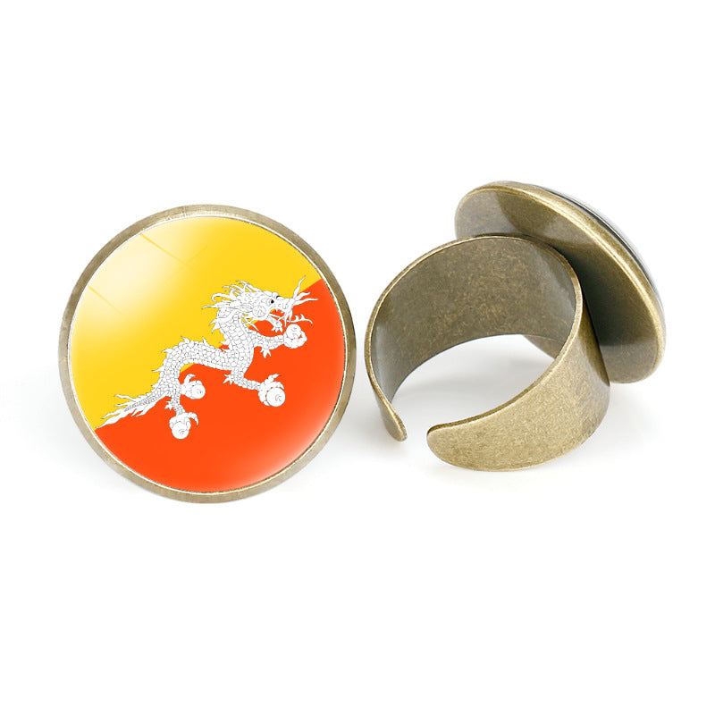 Asian National Flags Vintage Open Ring