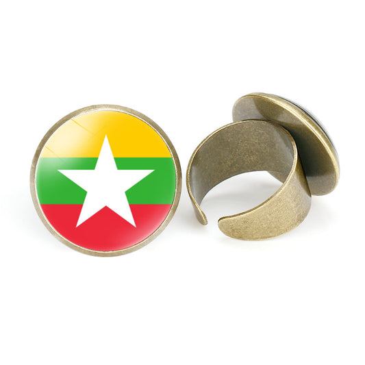 Asian National Flags Vintage Open Ring