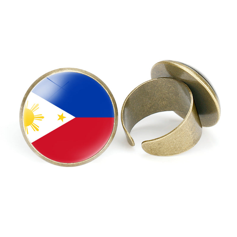 Asian National Flags Vintage Open Ring