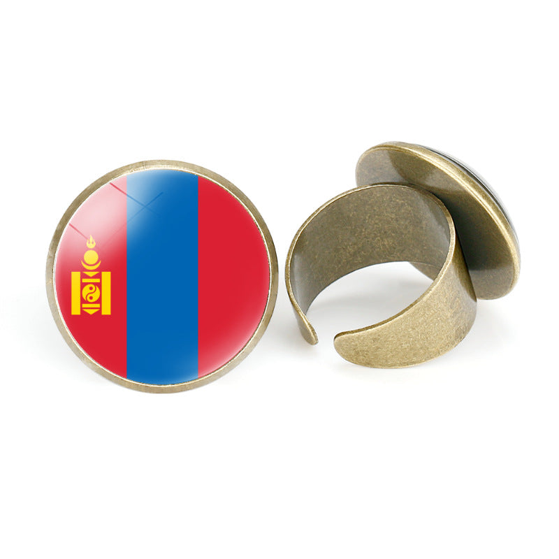 Asian National Flags Vintage Open Ring