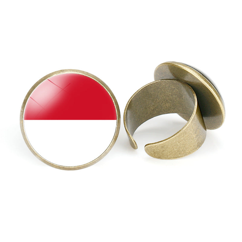 Asian National Flags Vintage Open Ring