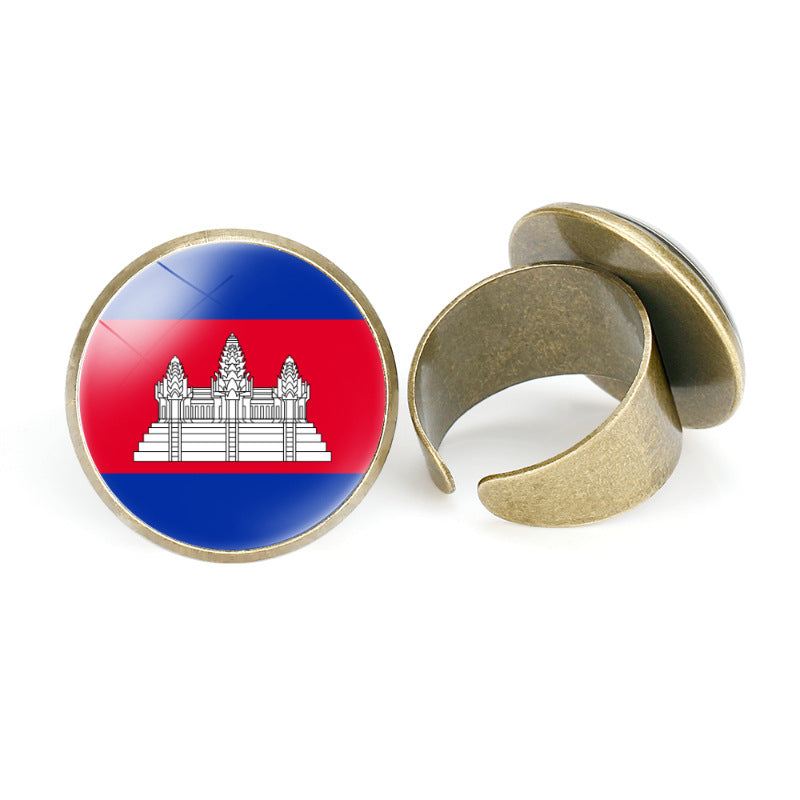 Asian National Flags Vintage Open Ring