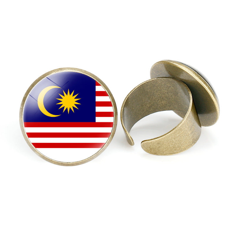 Asian National Flags Vintage Open Ring