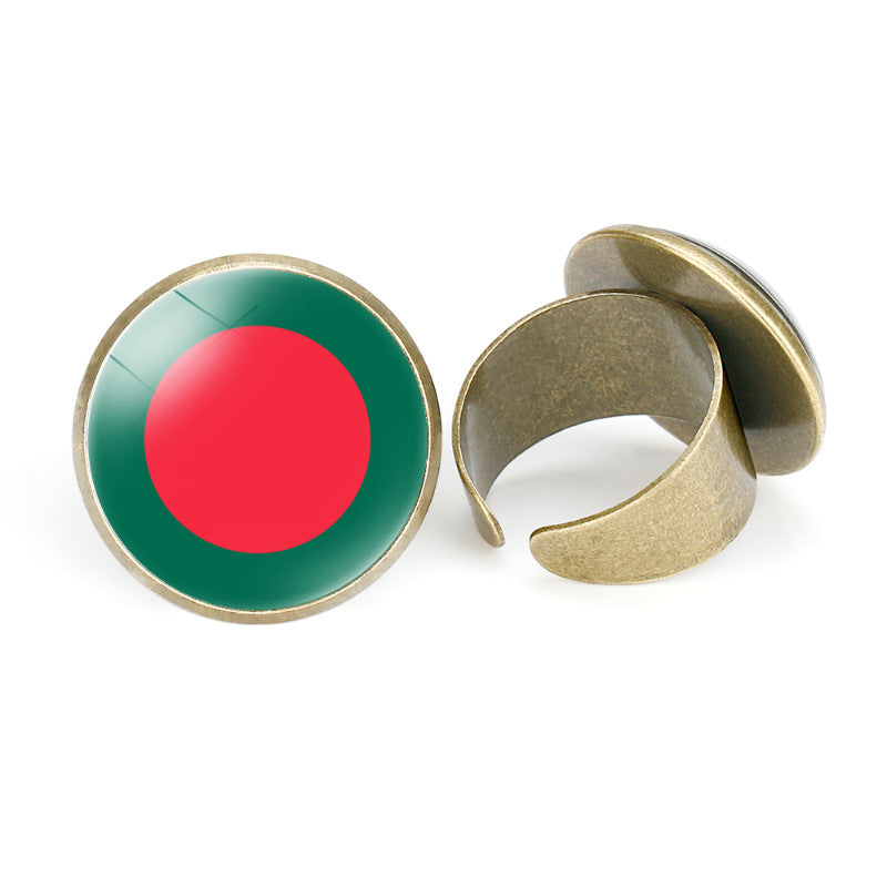 Asian National Flags Vintage Open Ring