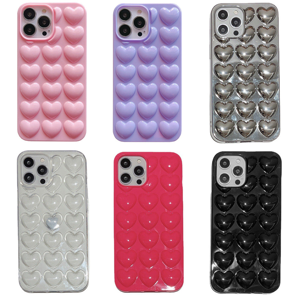 Coque de téléphone portable coeur stéréo de couleur unie