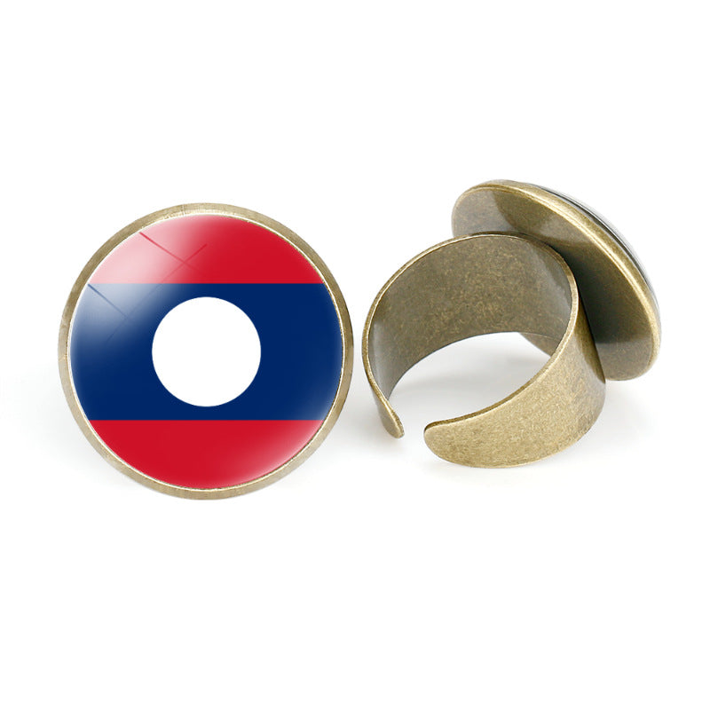 Asian National Flags Vintage Open Ring