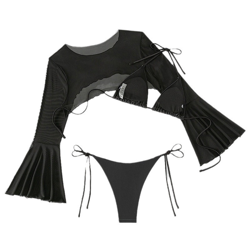 Women's Beach Long-sleeved Blouse Swimsuit Three-point