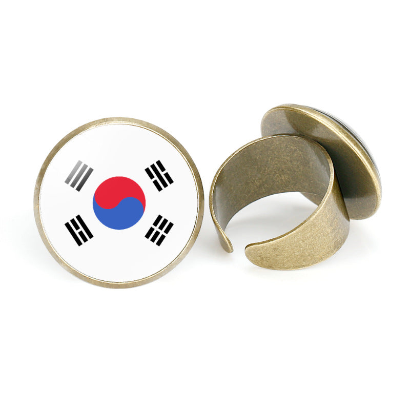 Asian National Flags Vintage Open Ring