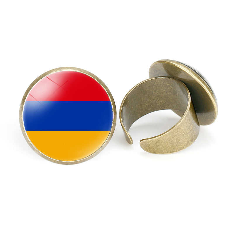 Asian National Flags Vintage Open Ring