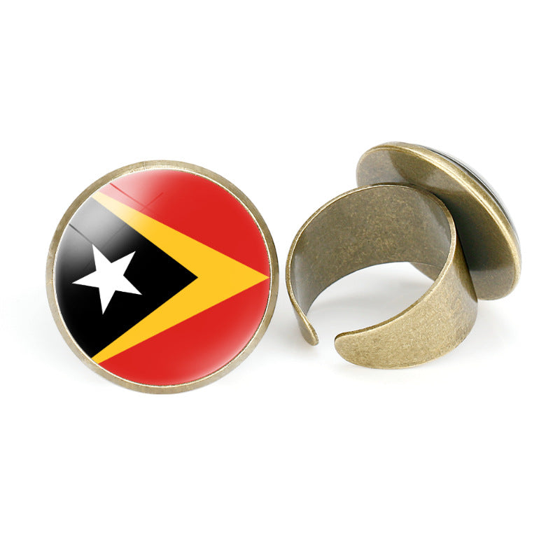 Asian National Flags Vintage Open Ring