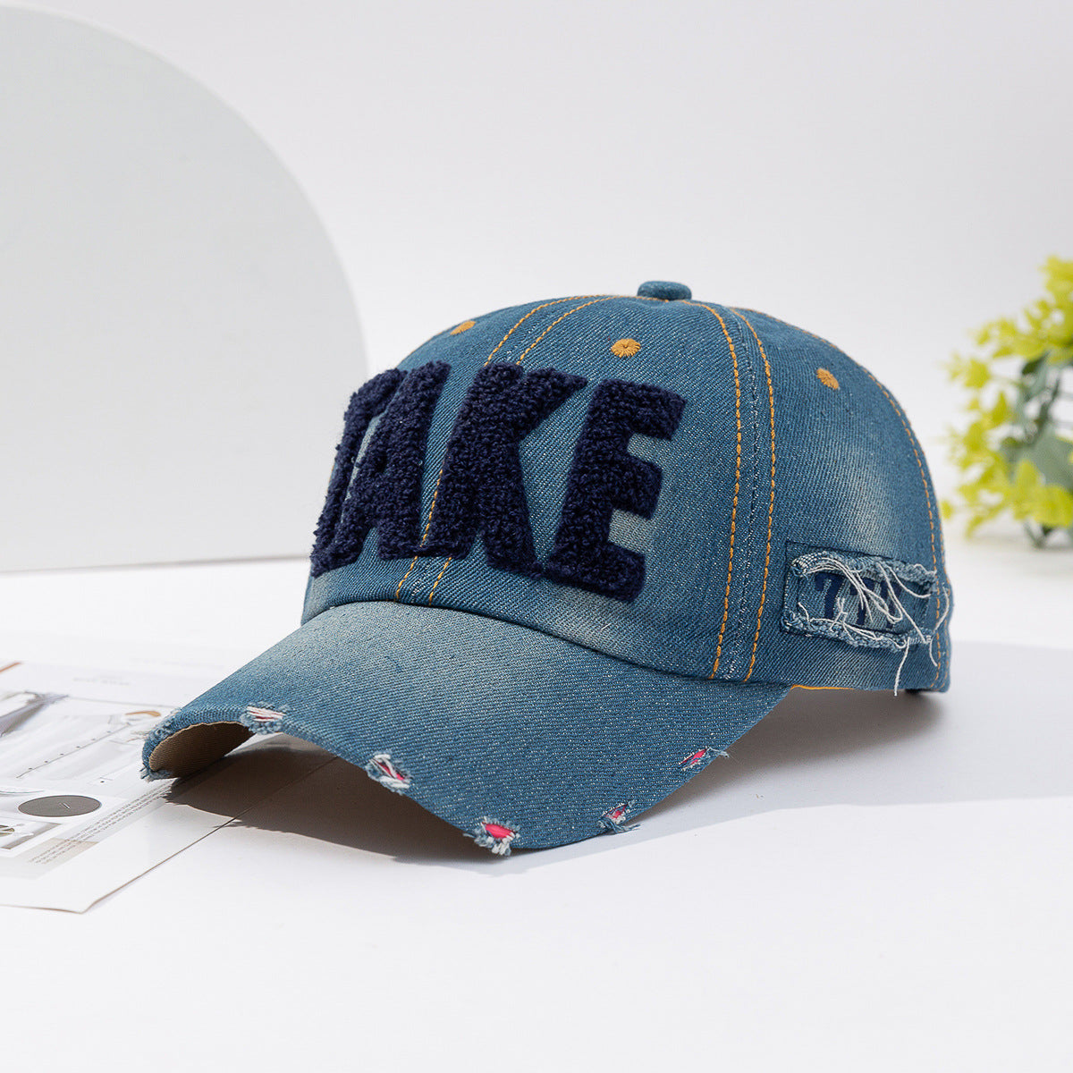 Fashionable Versatile Three-dimensional Embroidered Ripped Letter-printing Denim Baseball Cap