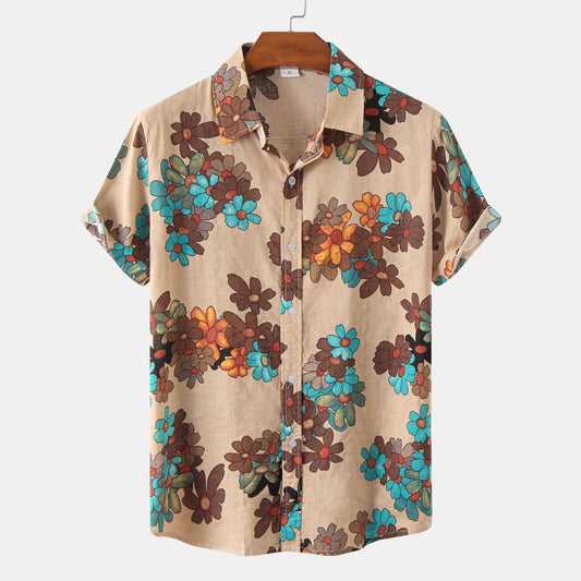 Haut de chemise à manches courtes à fleurs pour hommes