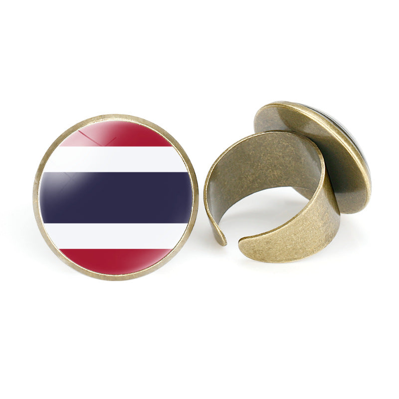 Asian National Flags Vintage Open Ring