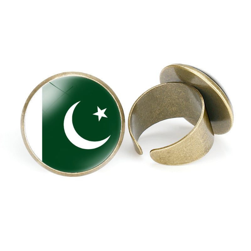 Asian National Flags Vintage Open Ring