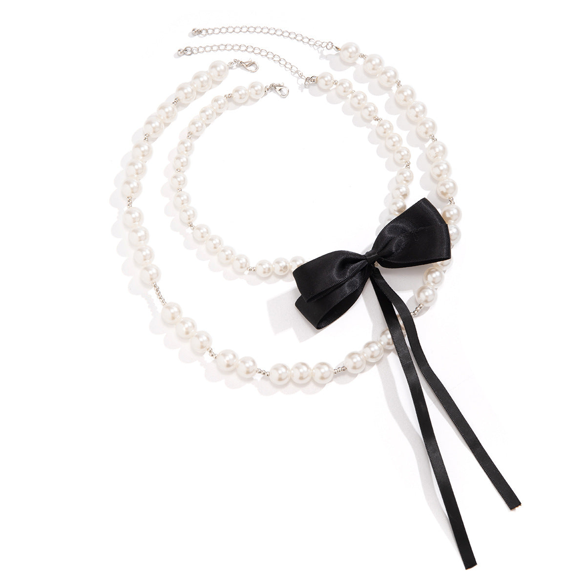 European And American Style Retro Beaded Elegant Classic Style Ribbon Bow French Necklace