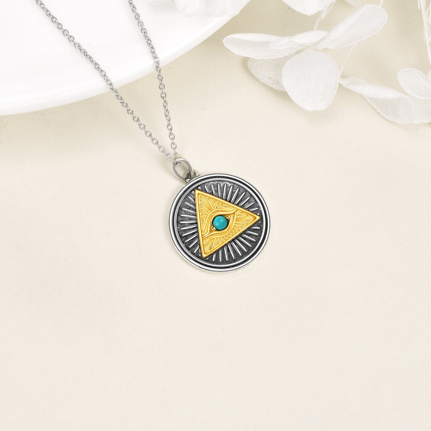 Collier pendentif oeil d'Horus en argent sterling pyramide bijoux égyptiens