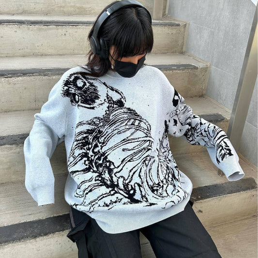 Y2g Sweater Gothic Skeleton Print Pullover