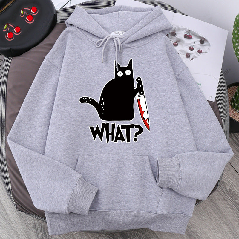 Killer Black Cat Surprised Hoodies Male